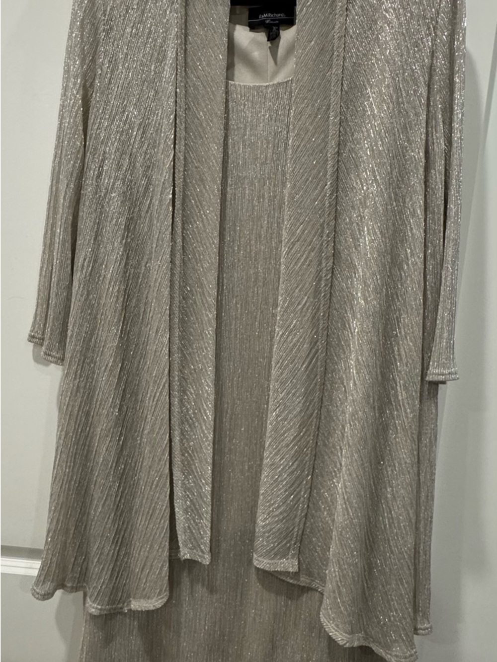 R&M Richards Silver Metallic Pleated Evening Jacket and Dress